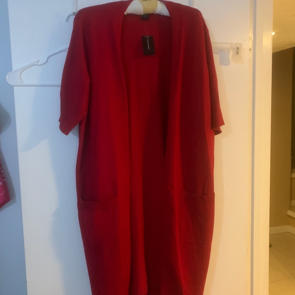 Ashley Stewart Red Elbow Sleeve Duster with pockets